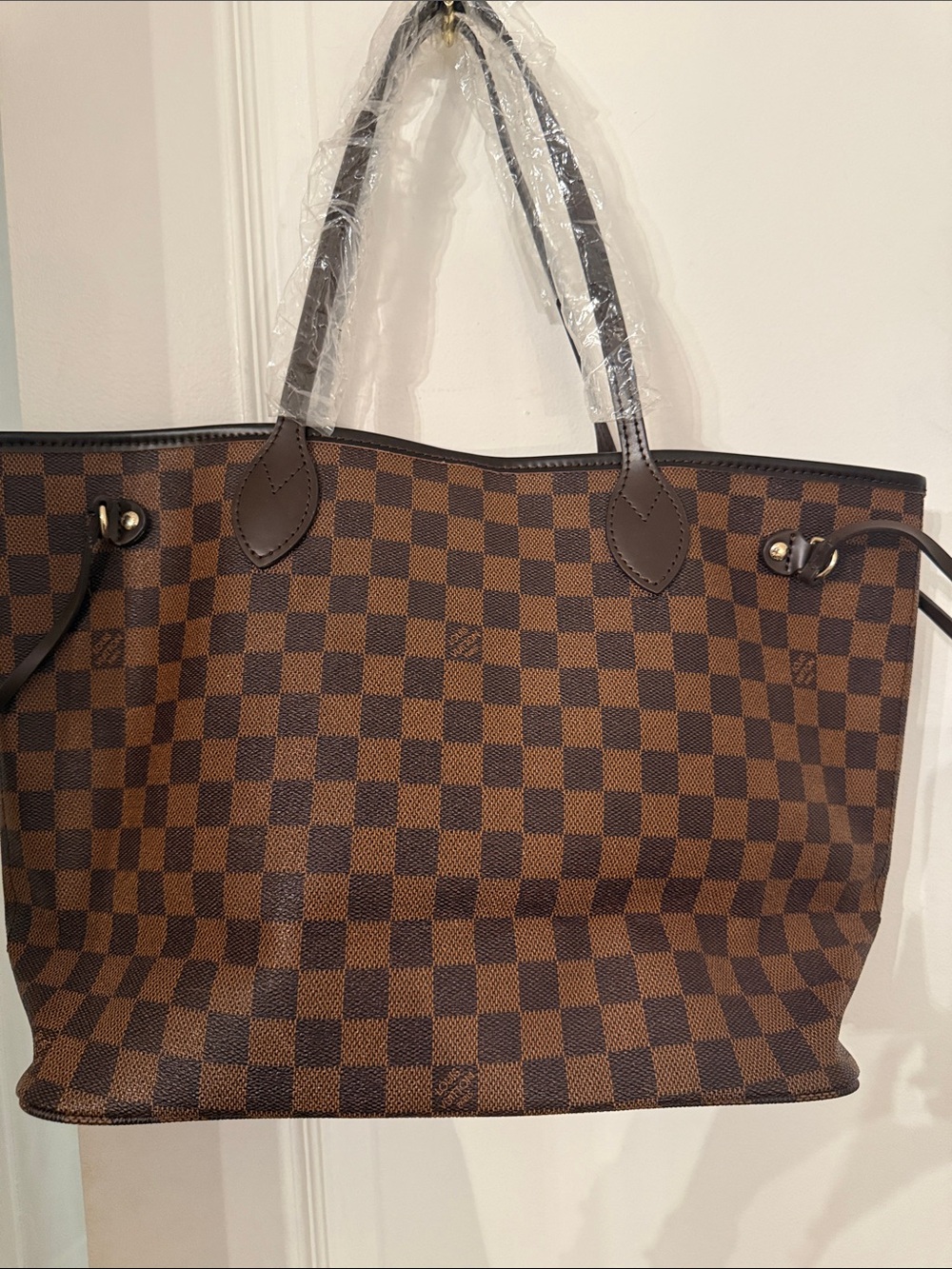 Brown Check Pattern Tote Bag for Women FAUX never full  BNWOT